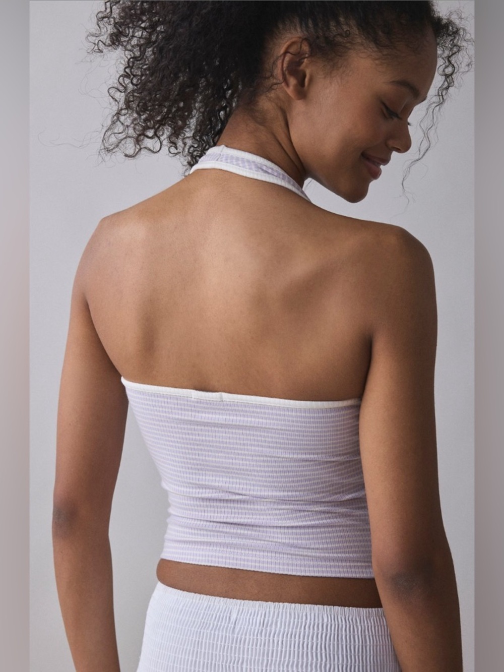 BDG Joanna Ribbed Knit Halter Top -Lavender Stripe - Picture 3 of 4